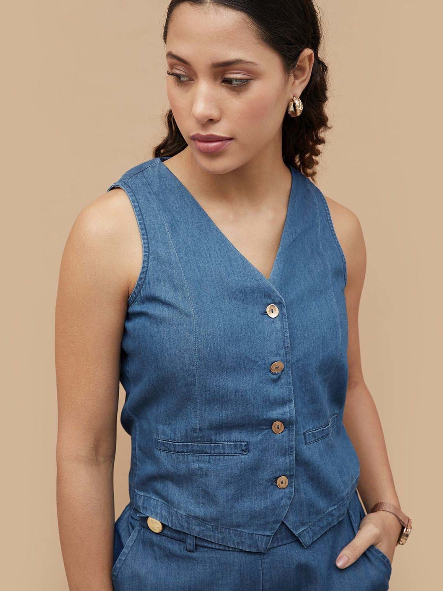 Code by Lifestyle Blue Regular Fit Waist Coat