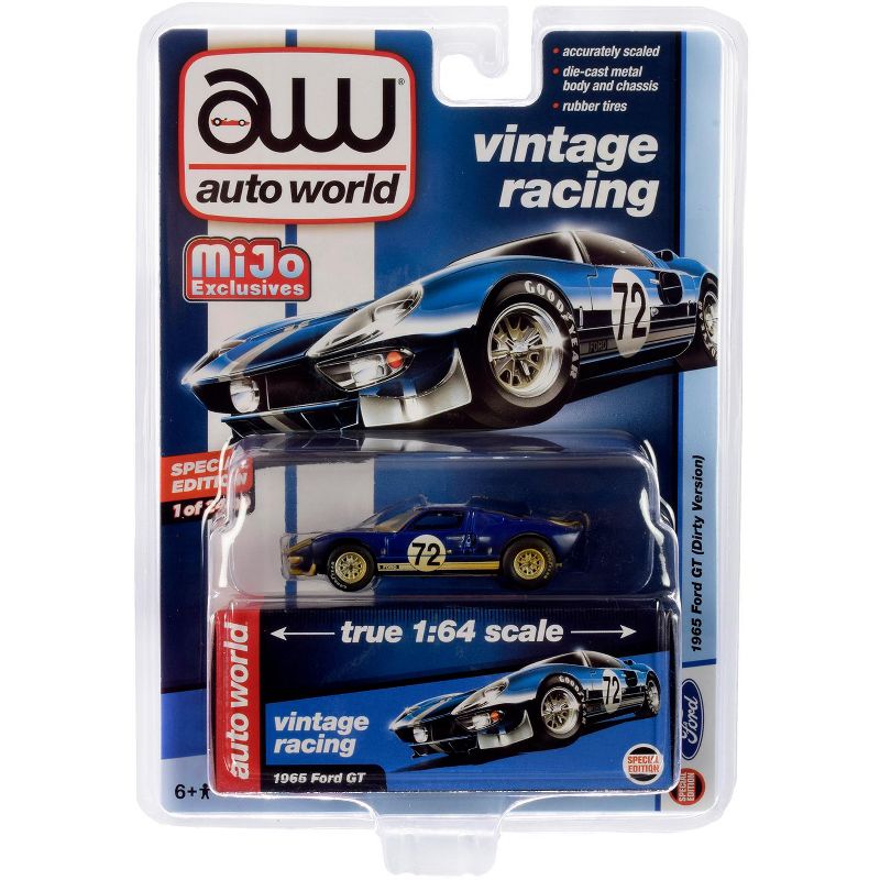 1965 Ford GT #72 Dark Blue Metallic (Dirty Version) Limited Edition to 2,400 pieces 1/64 Diecast Model Car by Autoworld