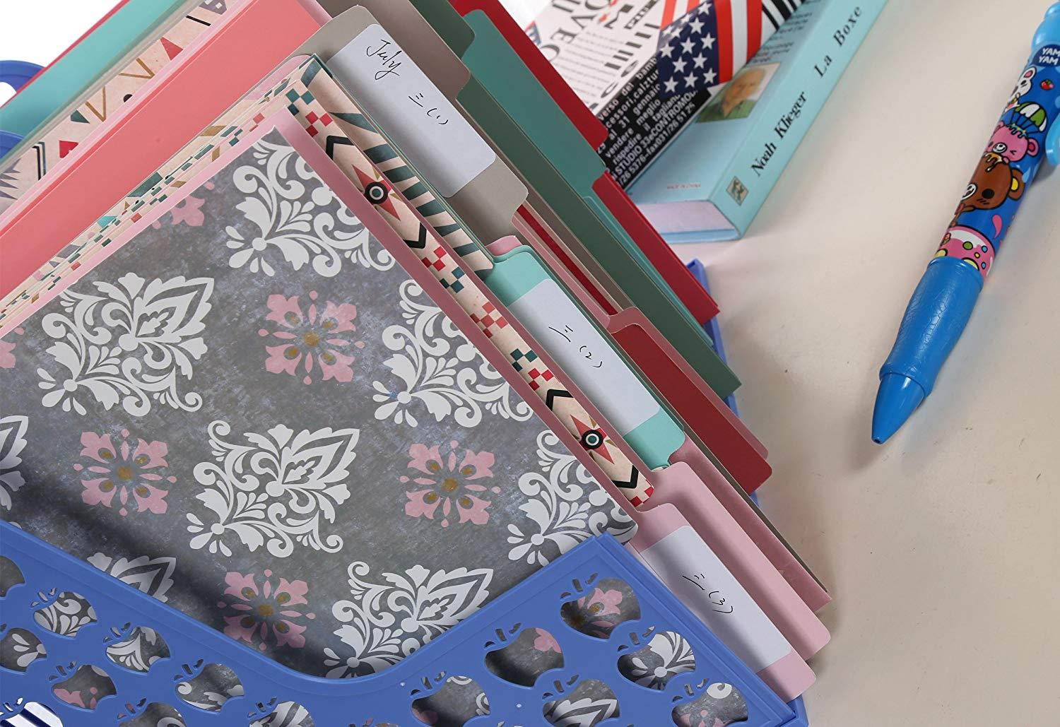 Decorative File Folders - 12-Count Colored File Folders Letter Size, 1/3-Cut Tabs, Includes 6 Cute Bohemian Tribal Design and 6 Solid Colors, Office Supplies File Filing Organizers, 9.5 x 11.5 Inches