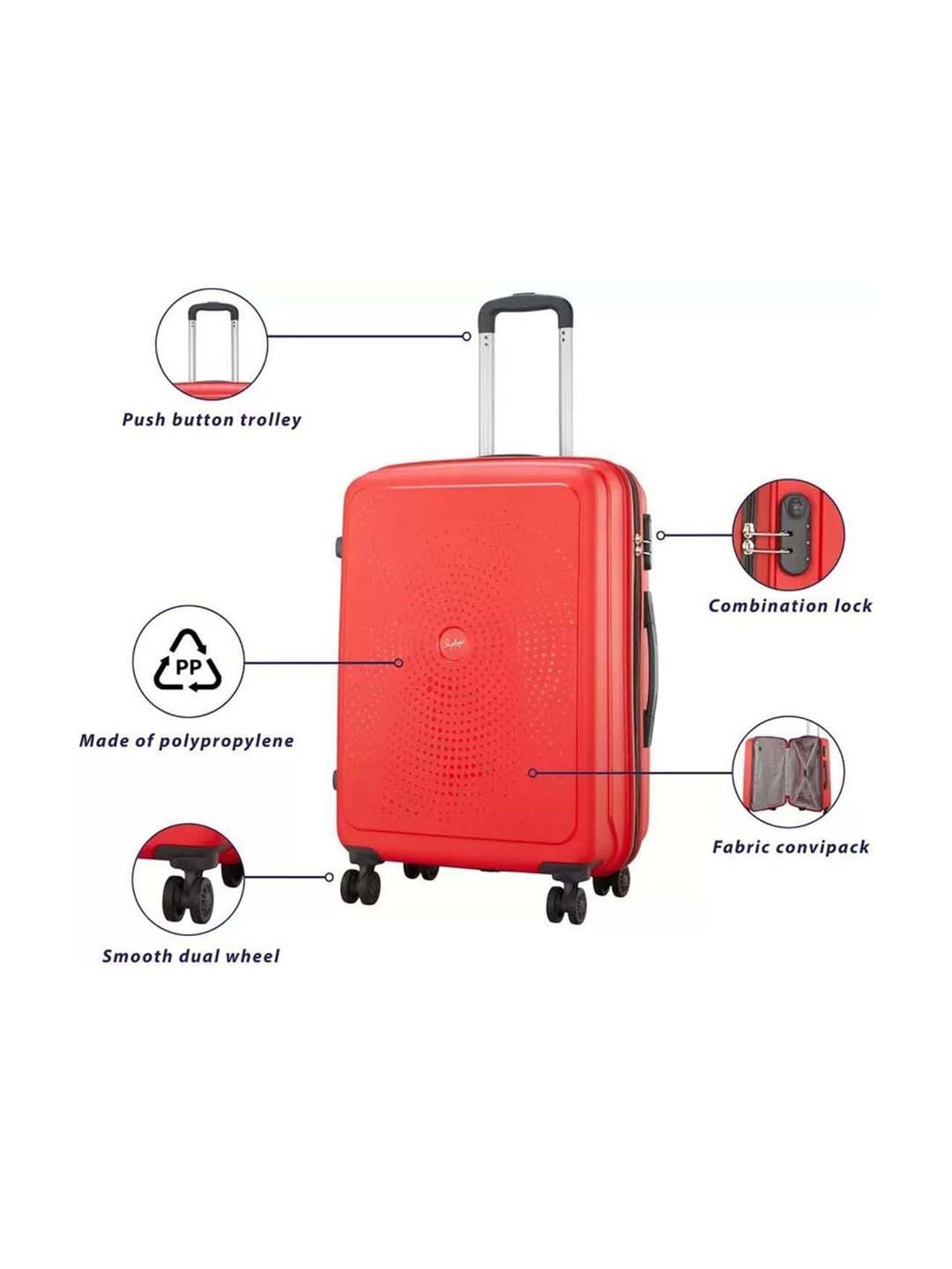 Skybags Zap Red Printed Hard Medium Trolley Bag - 49.5 cm