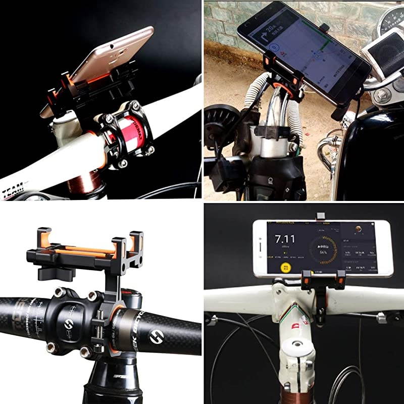 Bike Phone Mount, Aluminum Bicycle Motorcycle Cell Phone Holder 360&deg; Rotation Bike Handlebar Phone Cradle, Compatible with Smartphones Between 7cm-9.5cm Wide