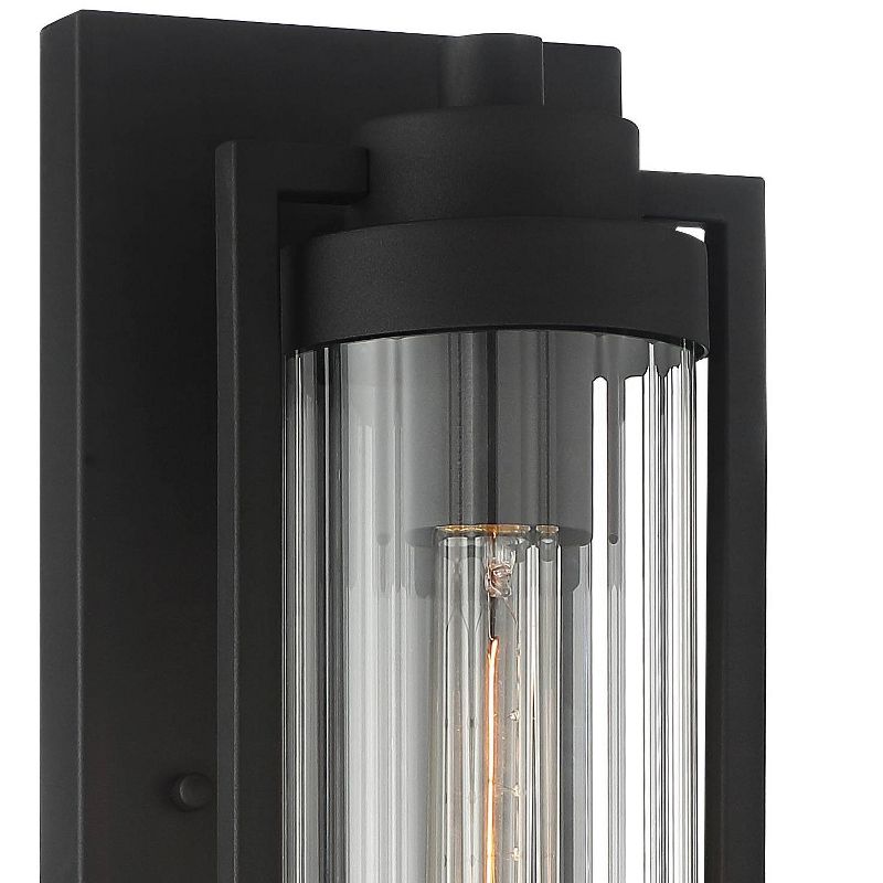 Possini Euro Design Modern Outdoor Wall Light Fixture Textured Black 15 1/2" Clear Ribbed Glass Exterior House Porch Patio Deck
