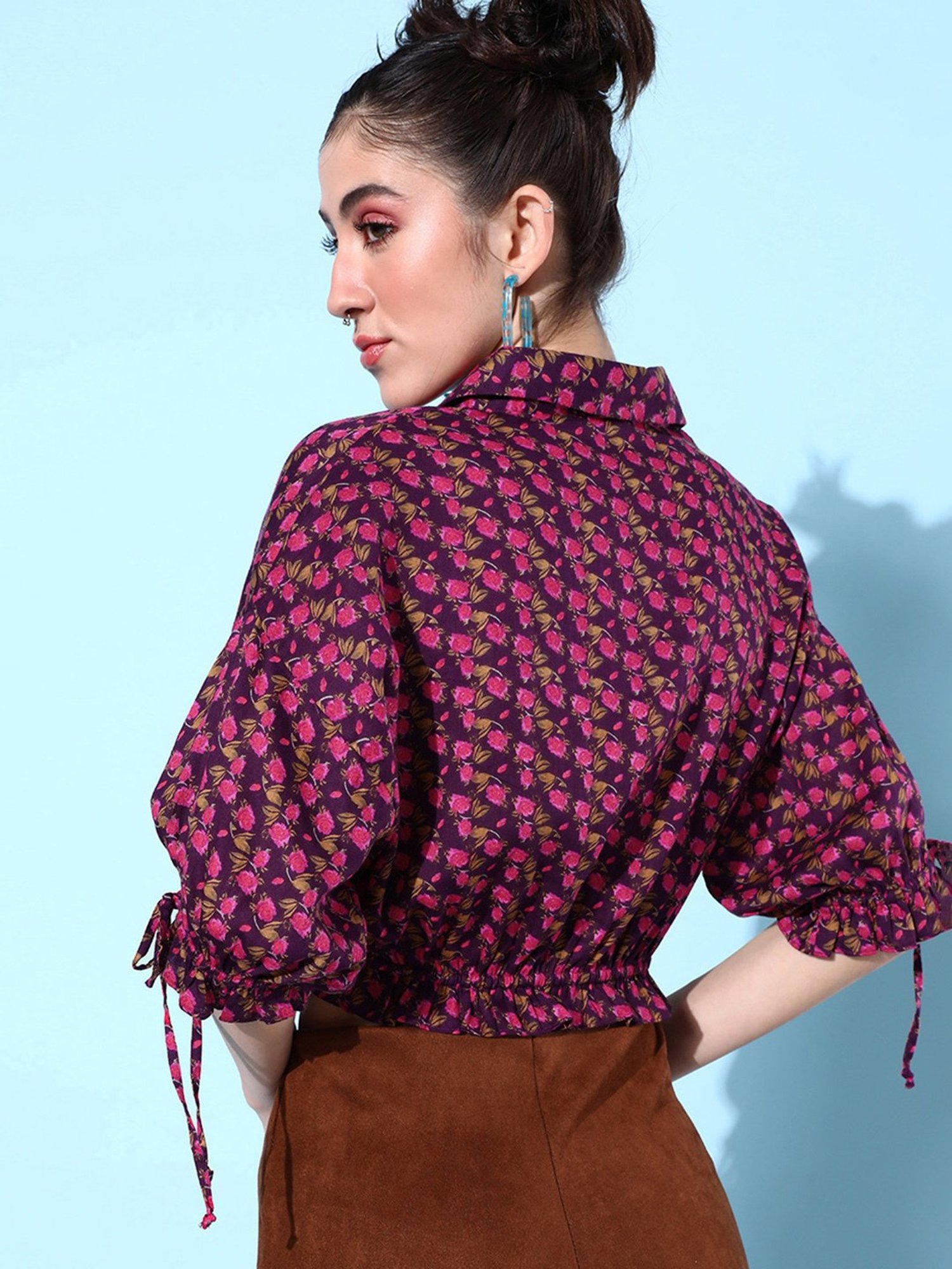 QUIERO Purple Floral Print Crop Top