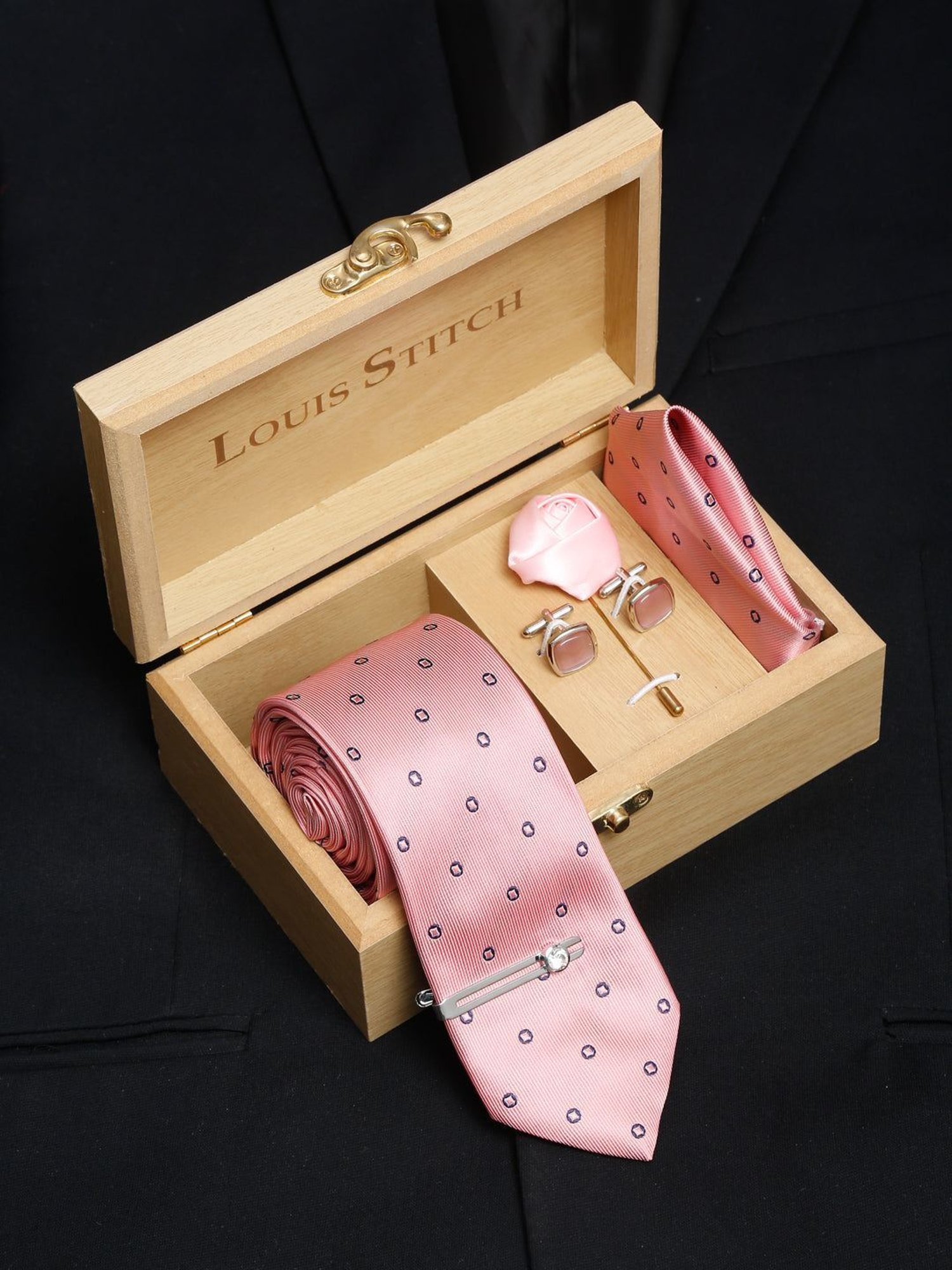 Louis Stitch Peach Printed Necktie Gift Set - Set of 5
