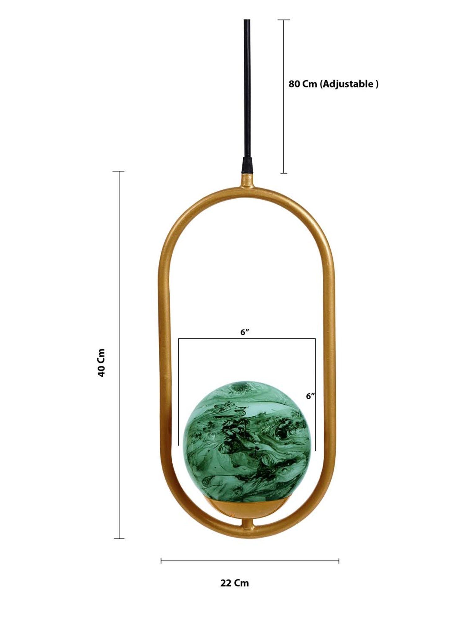 Homesake Exclusive Green & Golden Metal Oval Lampshade with Pendant Indoor Hanging Light - Set of 1