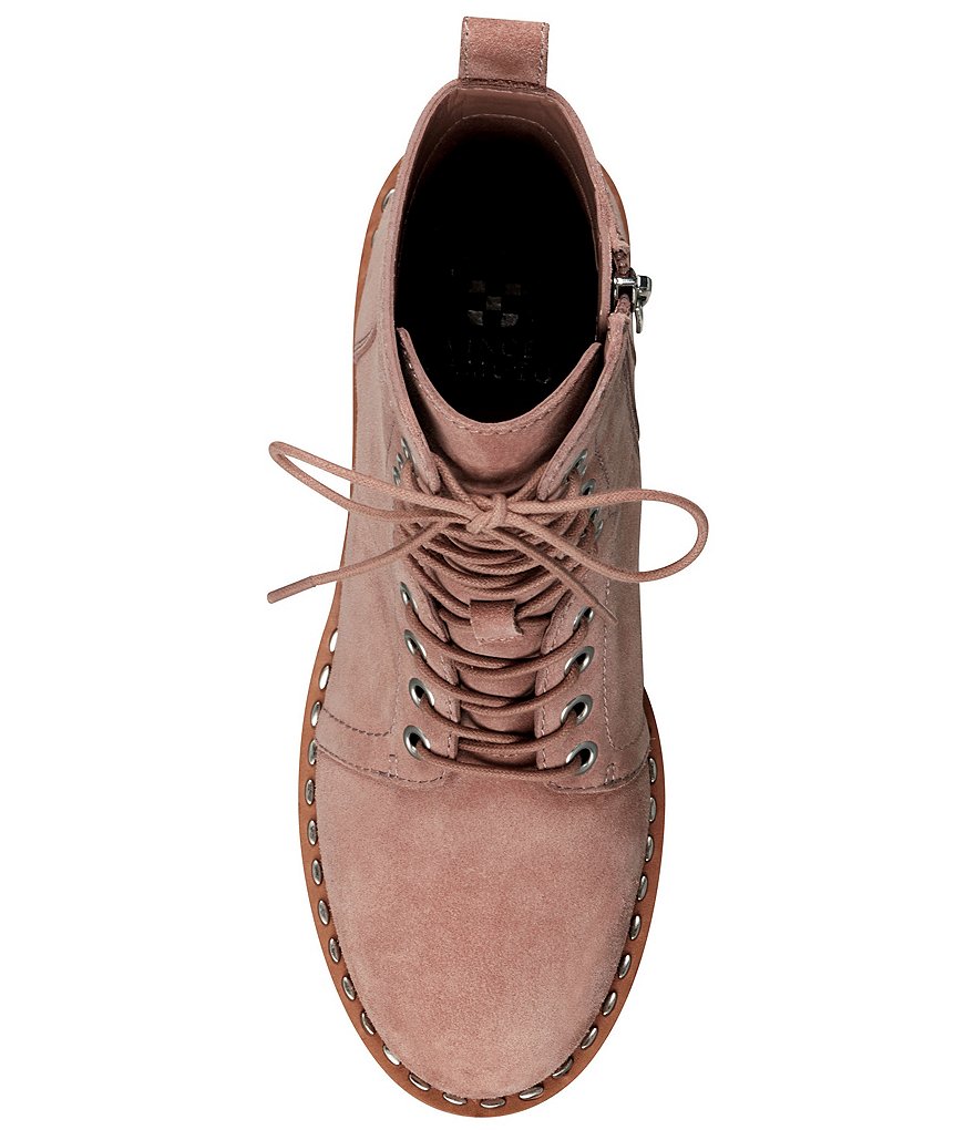 Vince Camuto Mecale Stud Trim Suede Block Heel Lug Sole Combat Booties