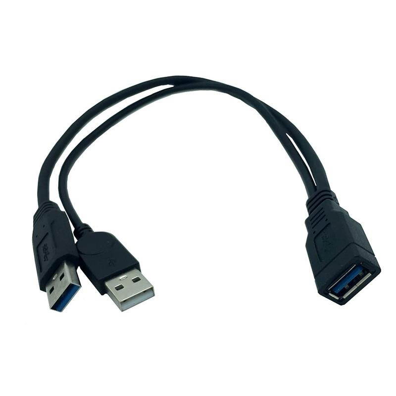30cm For 2.5" Mobile Hard Disk USB 3.0 Female to Dual USB Male Extra Power Data Y Extension Cable
