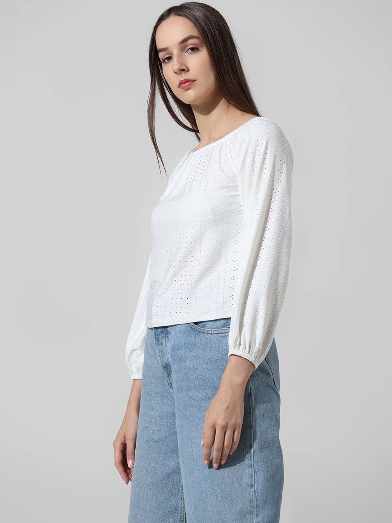 Only White Self Design Top