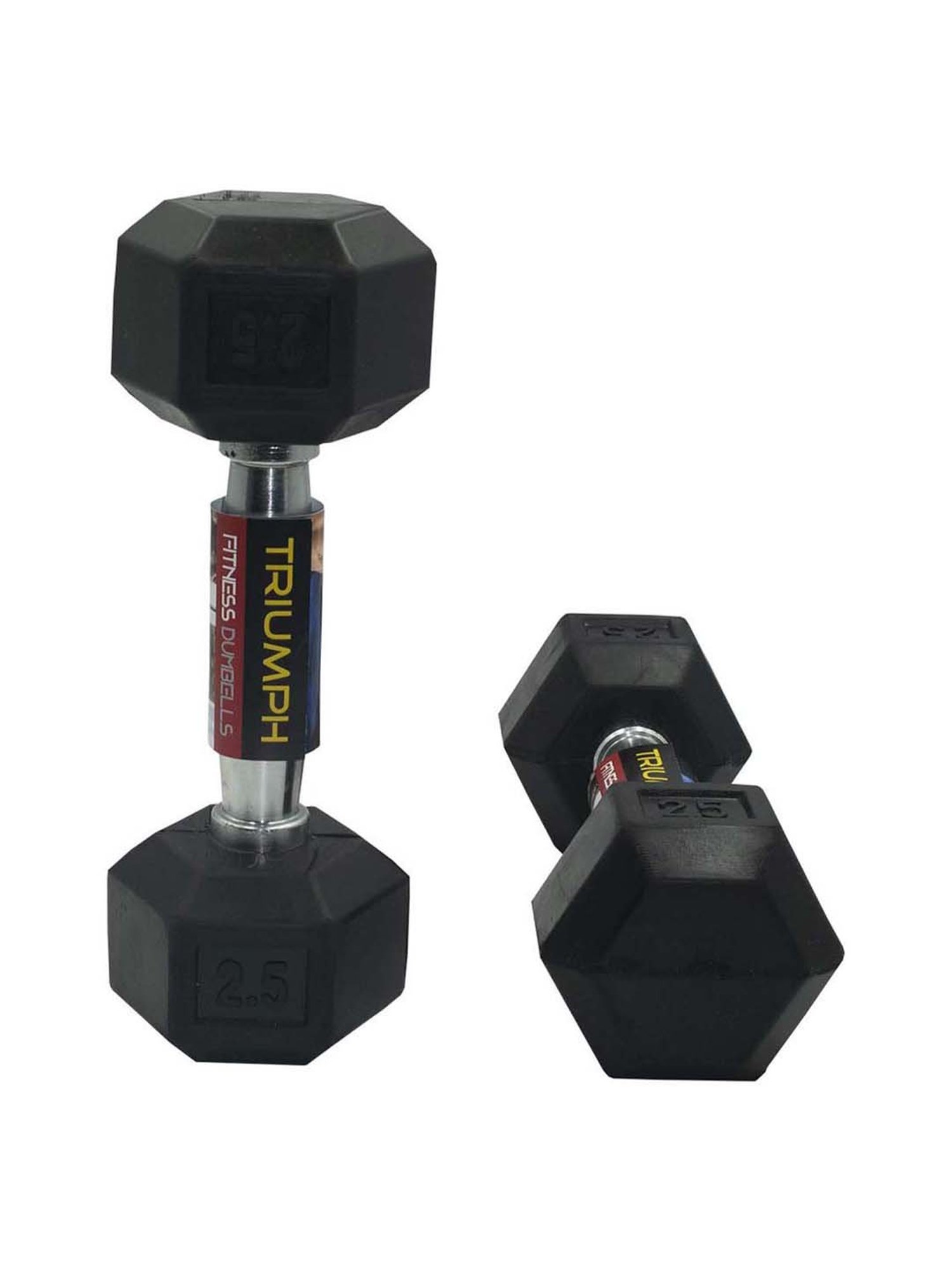 Triumph Black Rubber Hex Dumbbells with Steel Grip for Men & Women (2.5kg x 2)
