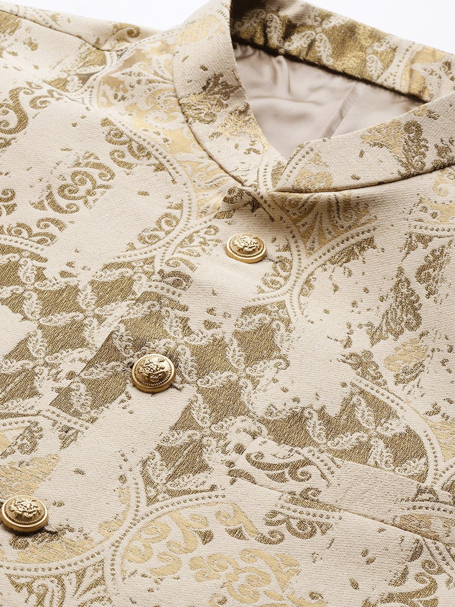 ManQ Beige Slim Fit Nehru Jacket