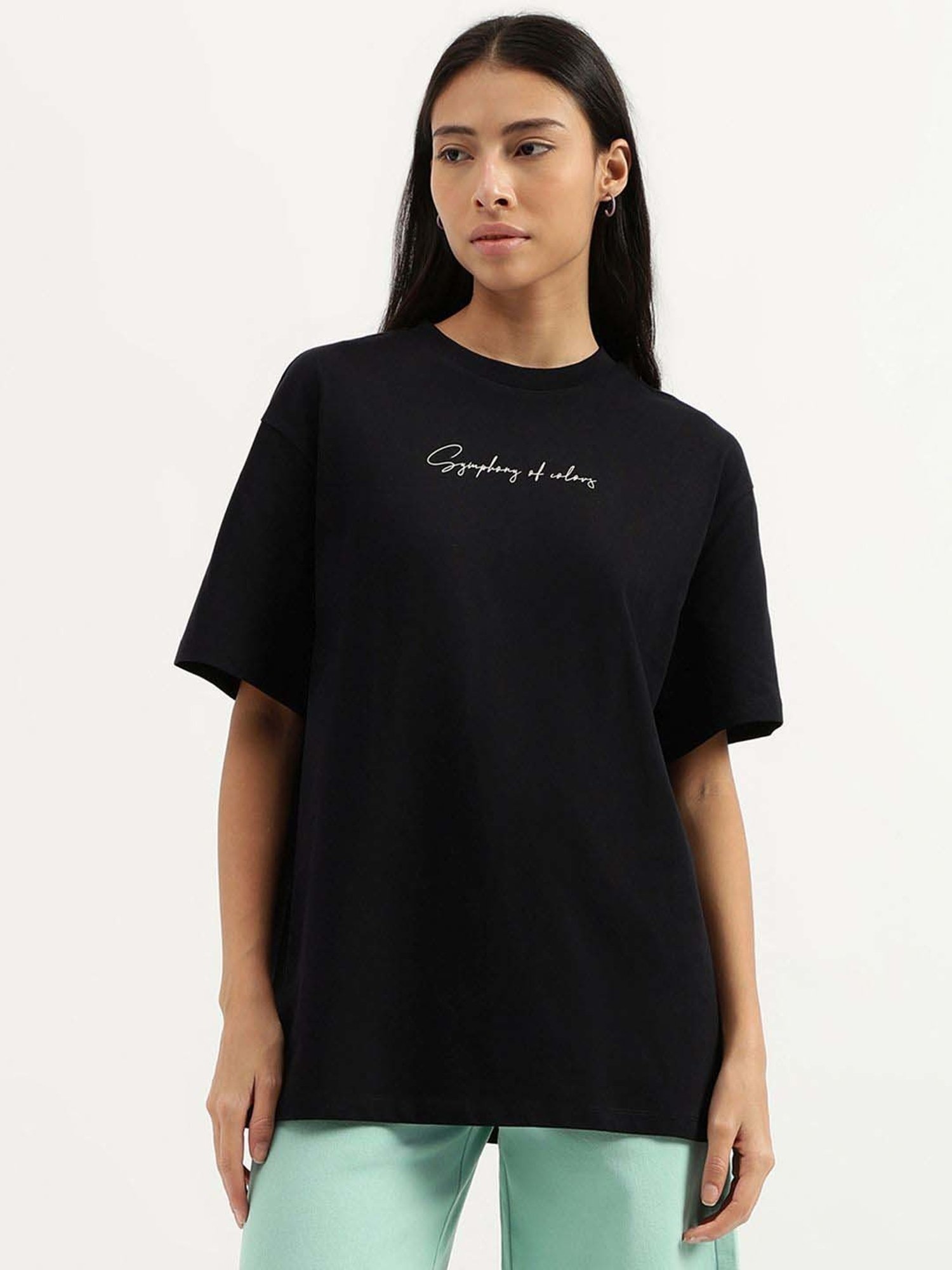 United Colors of Benetton Black Cotton Printed T-Shirt