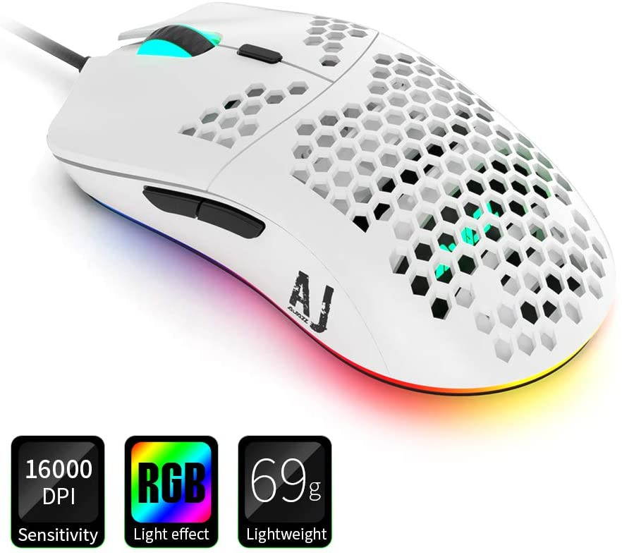 A-jazz AJ390 Gaming Mouse with 16,000 DPI Optical Sensor Chroma RGB Lighting,69g Lightweight Honeycomb Shell, Ultraweave Cable,6 Programmable Buttons for PC Gamer