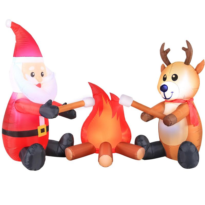 Occasions 6' Inflatable Campfire Santa and Reindeer, 4 ft Tall, Multicolored