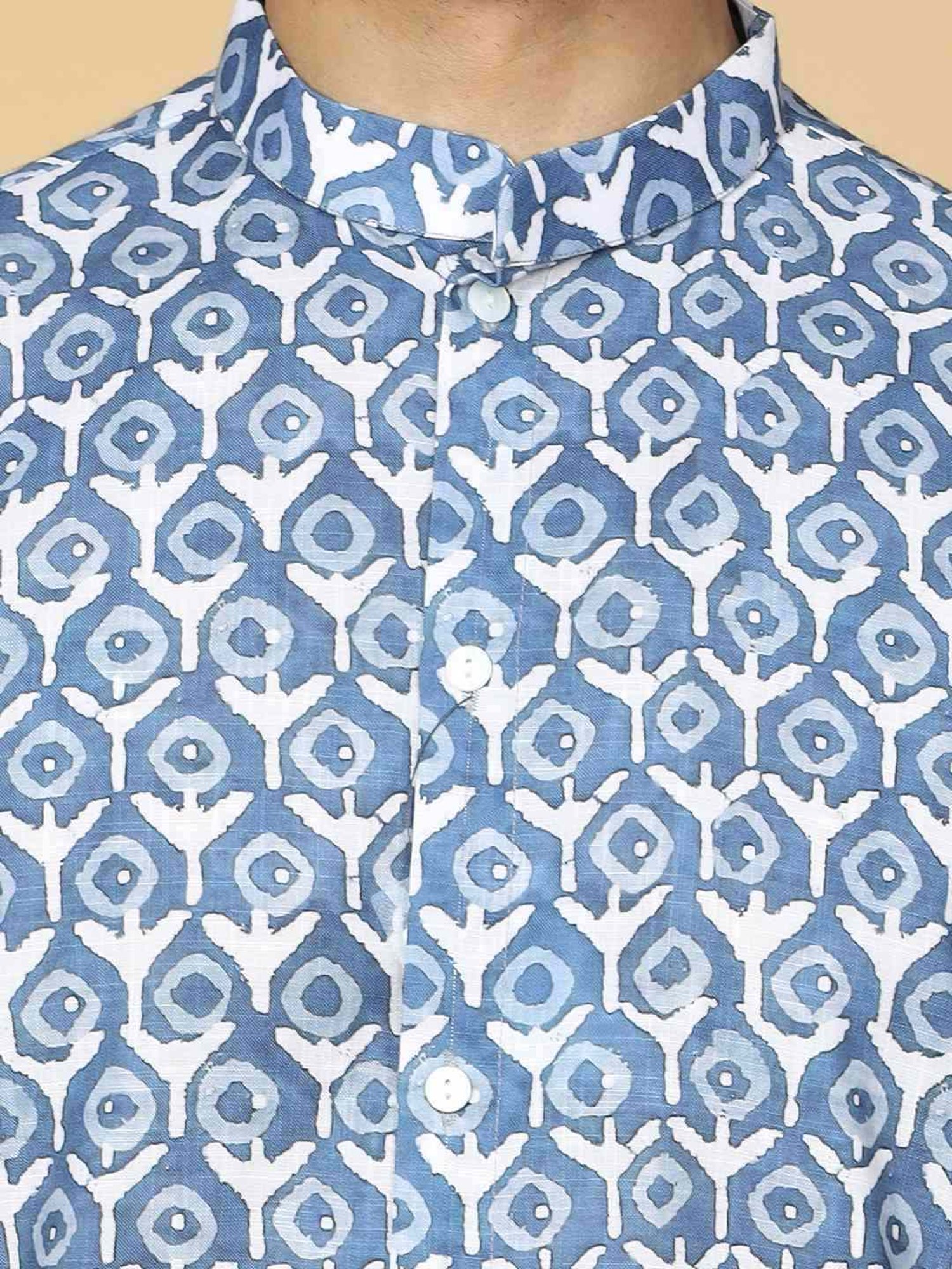 TABARD Blue Cotton Regular Fit Printed Kurta Bottom Set