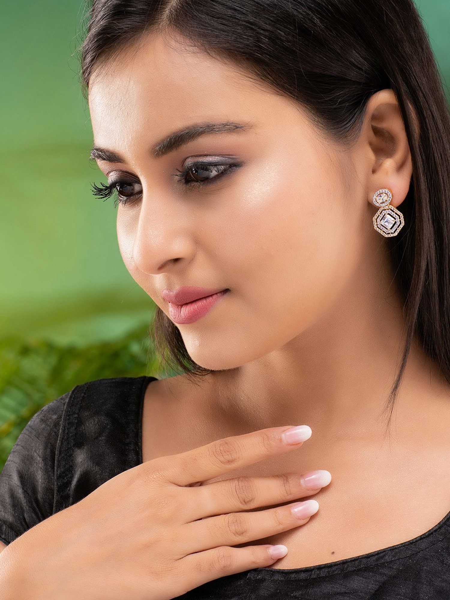 Saraf RS Jewellery Gold Plated AD Studded Minimal Earring