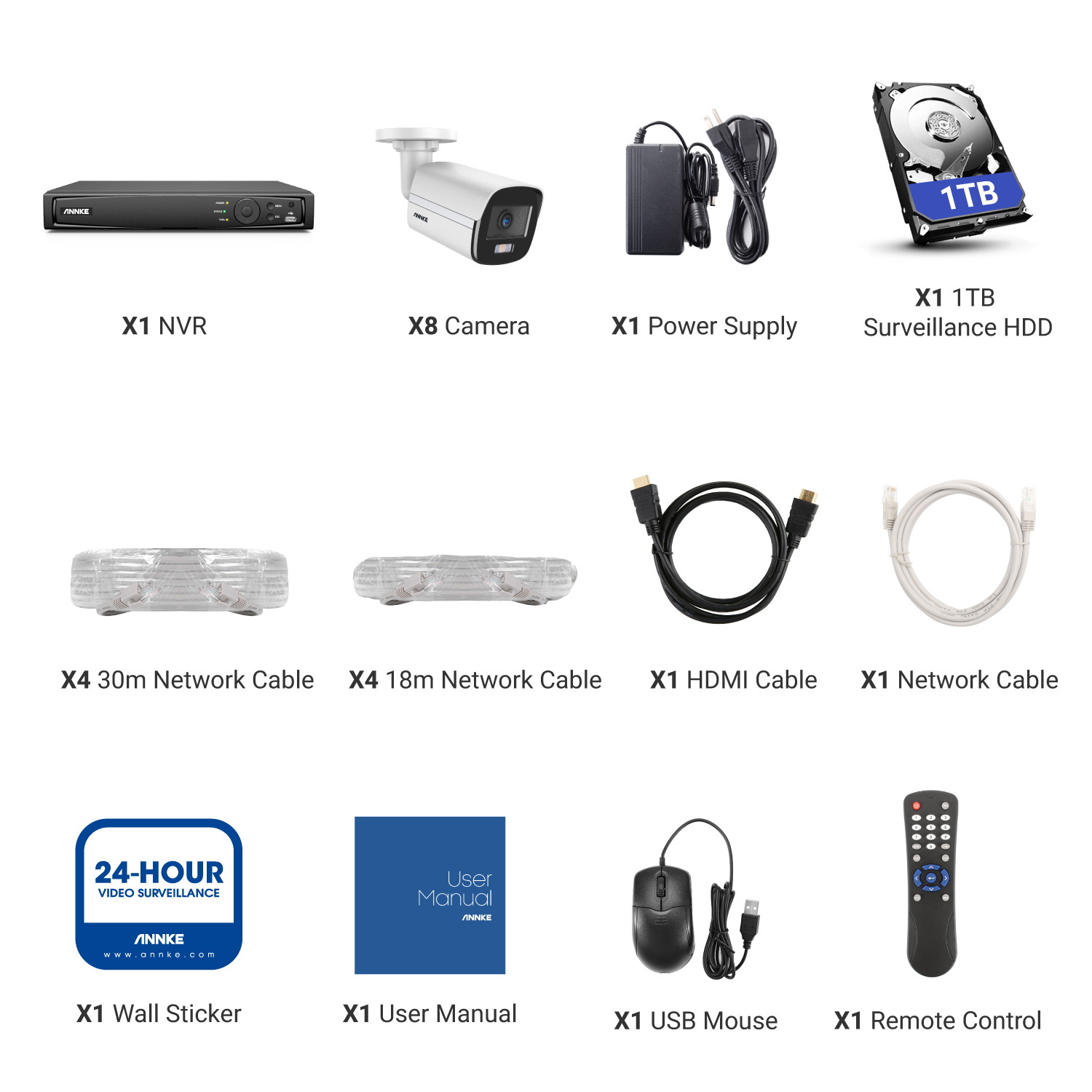 ANNKE 4K Ultra HD PoE NVR System with 4MP Super HD True Full Color Night Vision H.265+ Network PoE Bullet IP Security Cameras for Outdoor Indoor Business Home CCTV Surveillance 8 Cameras - 1TB HDD