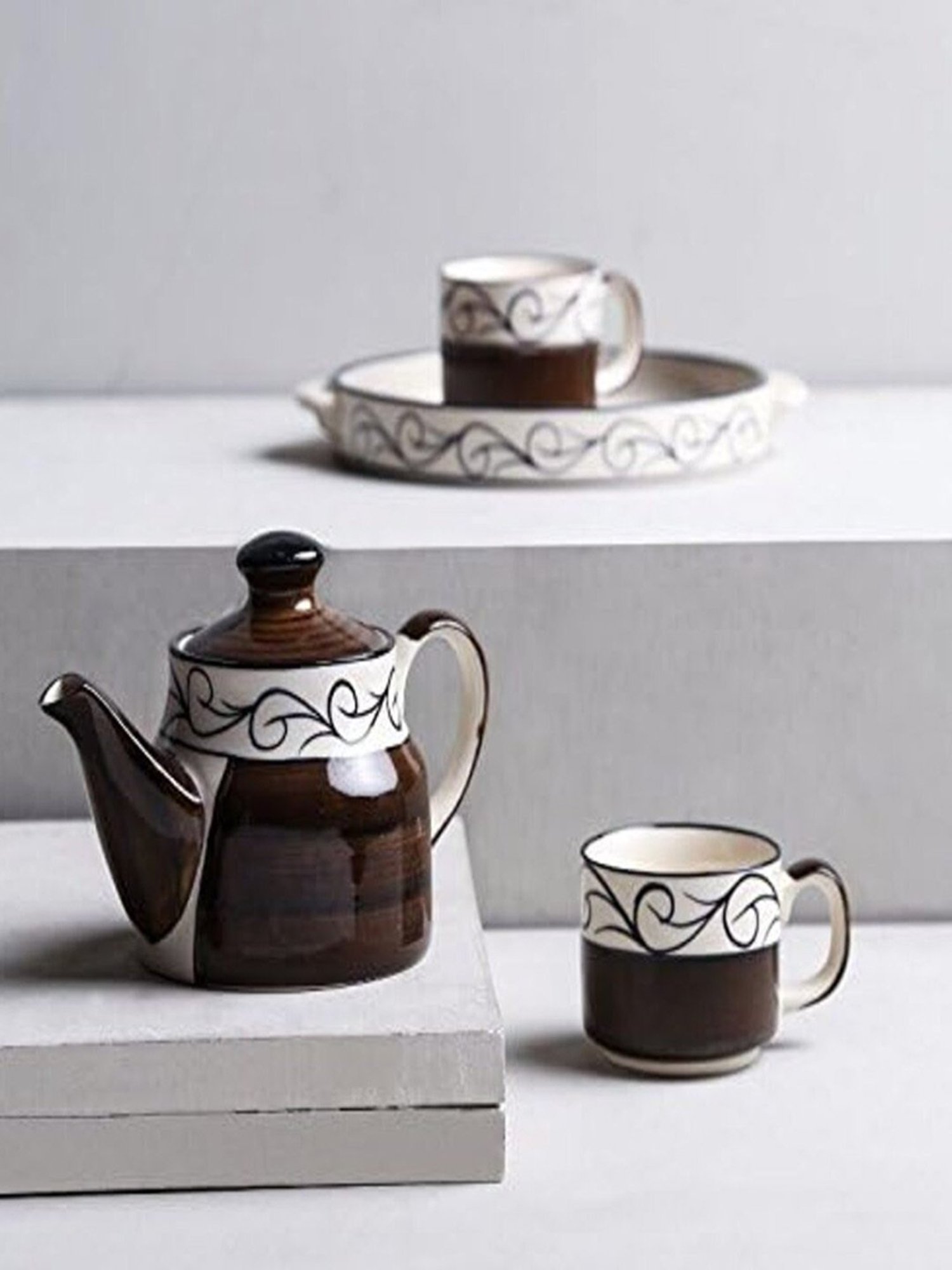 India Circus Floral Blue Bone China Cup Saucer (Set of 8)