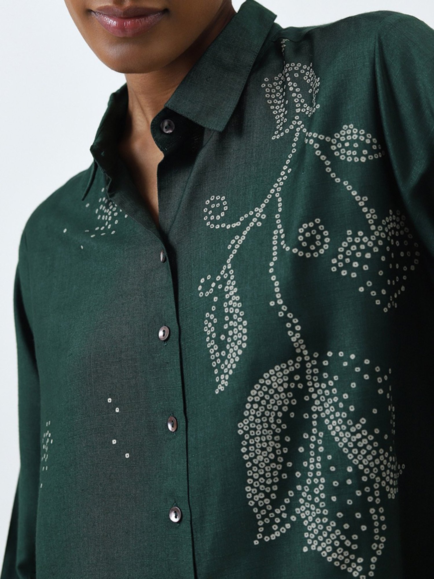 Zuba by Westside Dark Green Bandhani Print A-Line Tunic