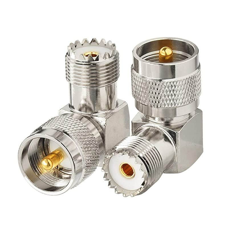 UHF PL259 Male to UHF SO239 Female Right Angle 90 Degree Copper Connector Adapter 2Pack for CB Radio Ham Radio Two Way Radio Amateur Radio Mobile Transceiver Marine VHF Radio