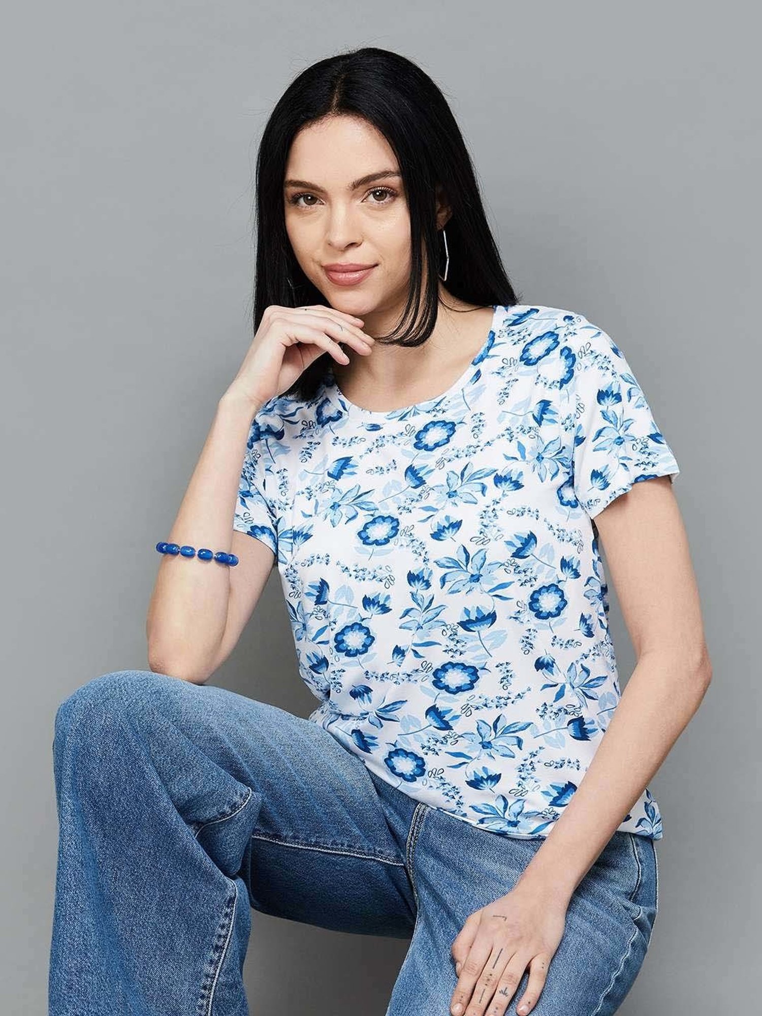 Colour Me by Melange Blue Printed T-Shirt