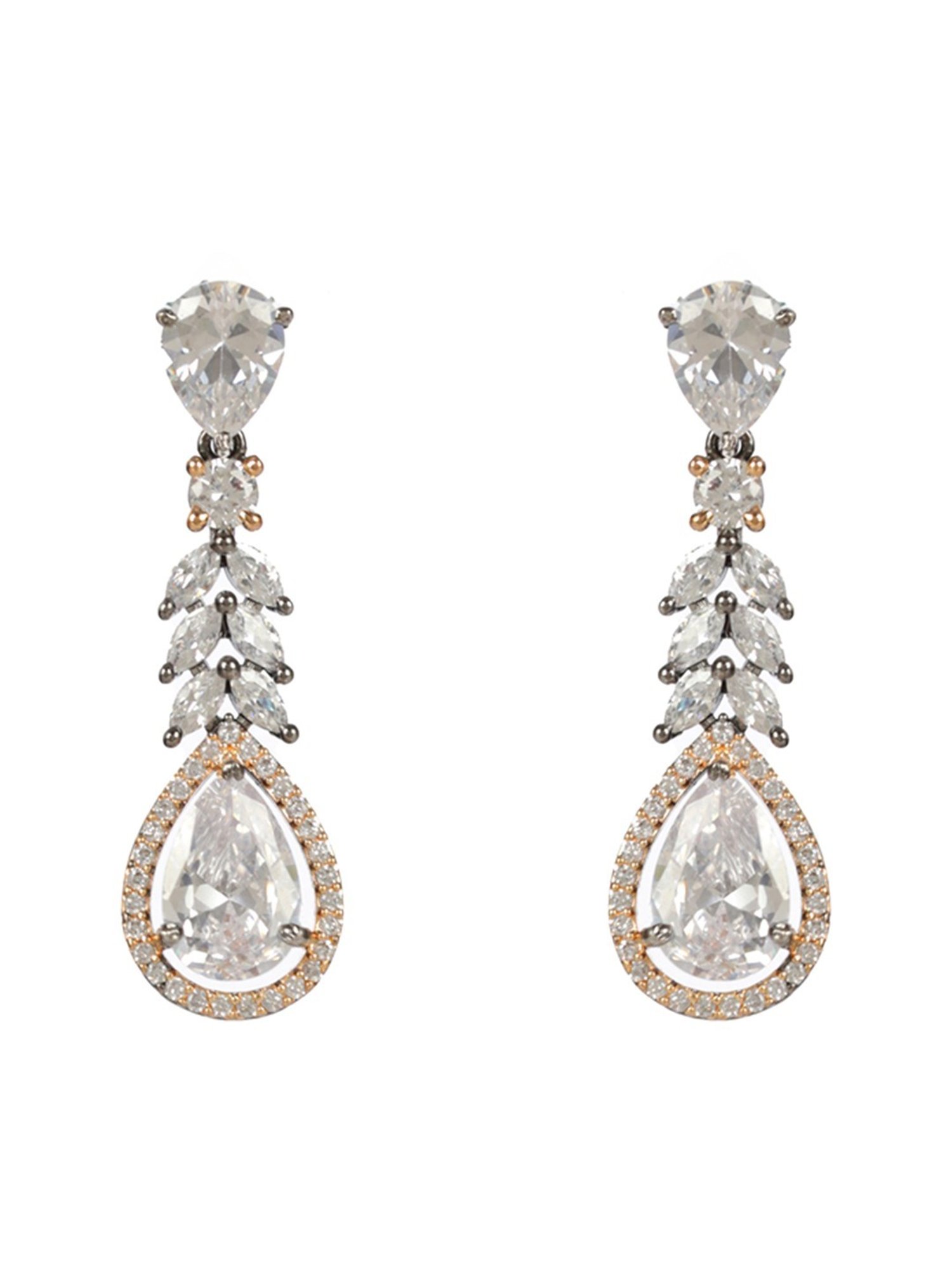 Priyaasi Elegant AD Leaf Gunmetal-Plated Dangler Earrings