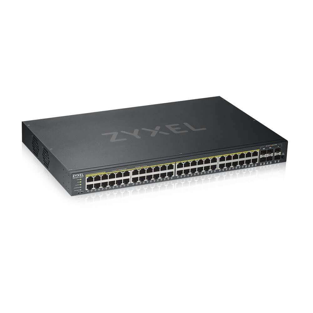 Zyxel 48-Port Gigabit Ethernet High Powered PoE 375W NebulaFlex Smart Managed Switch | 4X RJ-45/SFP Ports | 802.3at 802.3af | Metal | Limited Lifetime [GS1920-48HPv2]
