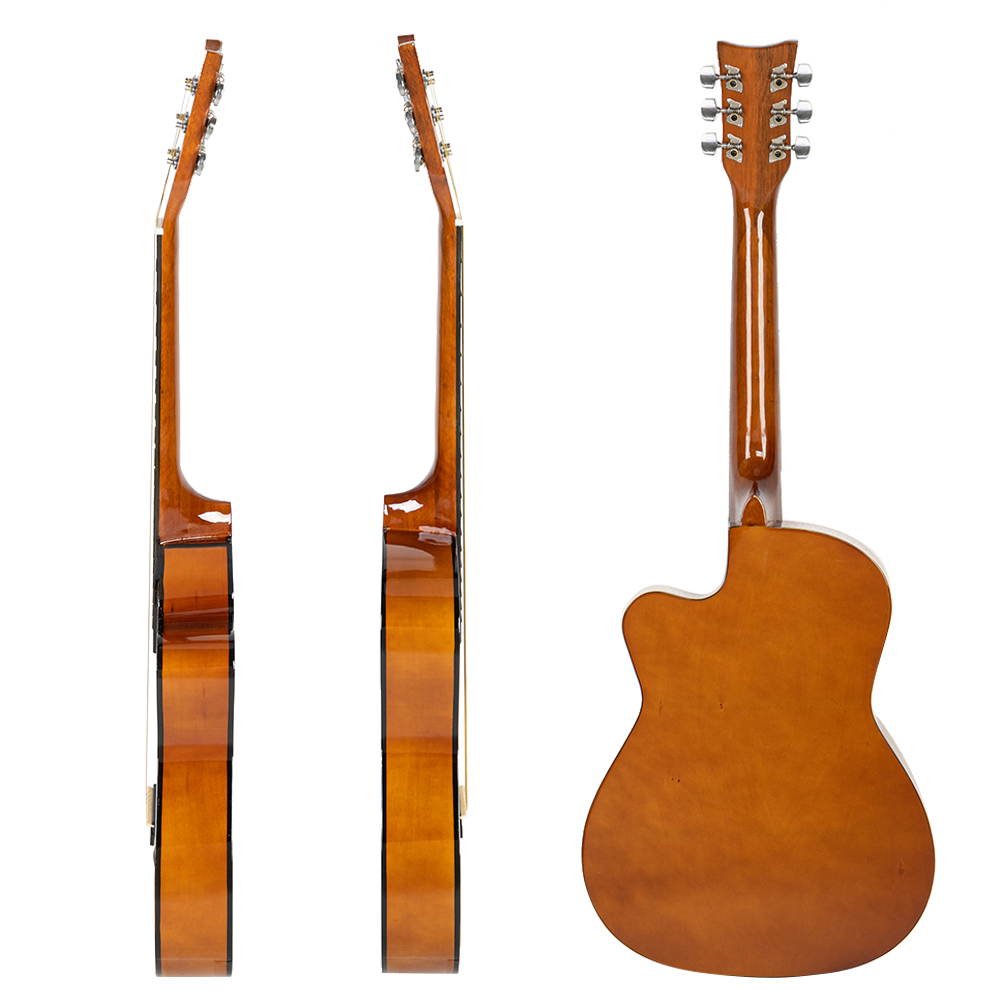 38 inch Spruce Front Cutaway Folk Guitar with Bag & Board &Belt & Liquid Crystal Tuner & Strings Set Burlywood