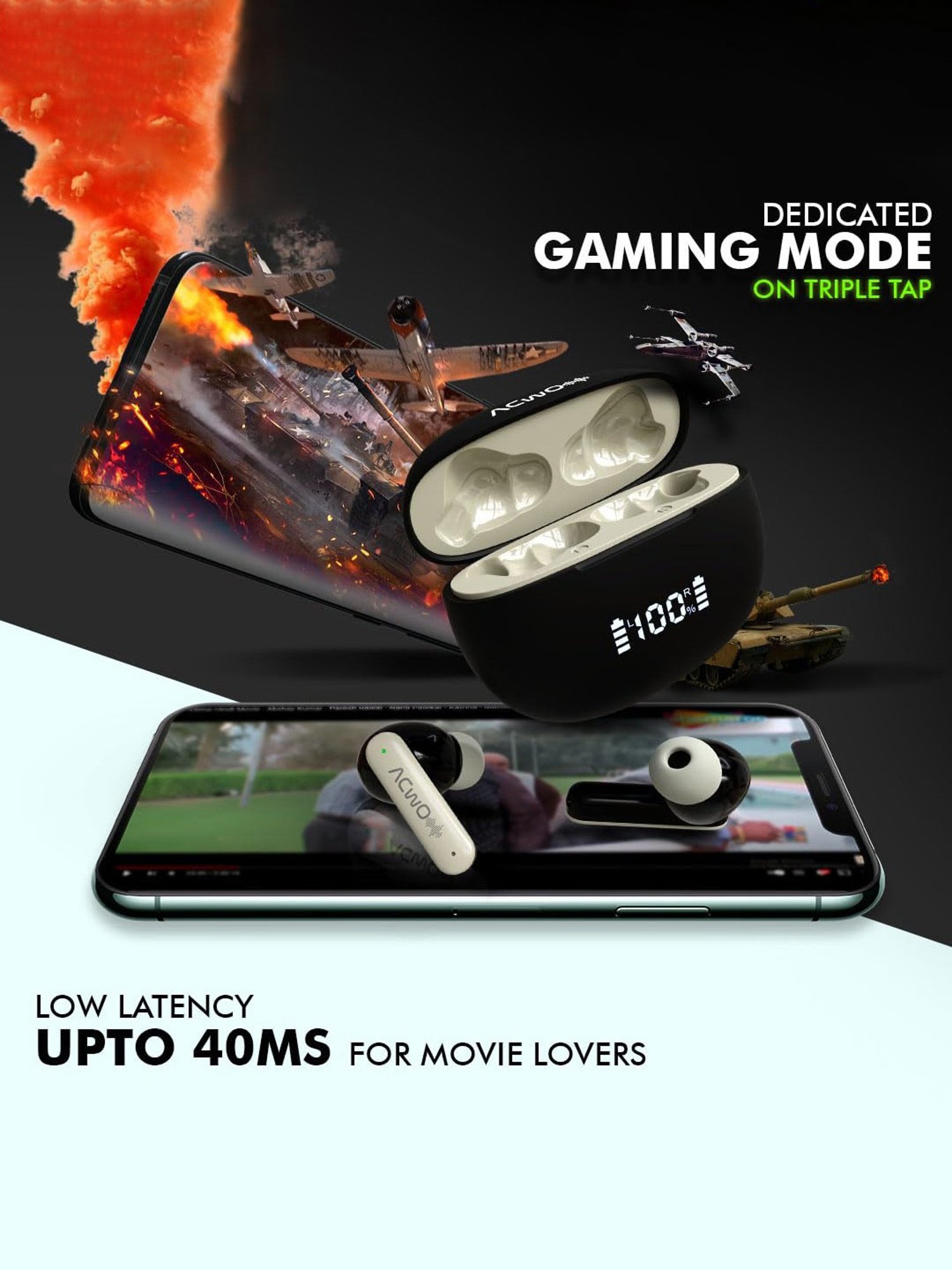 ACwO DwOTS 323 in-Ear BT Earbuds with 48H Playback & ENC Technology (Charcoal Grey, True Wireless)