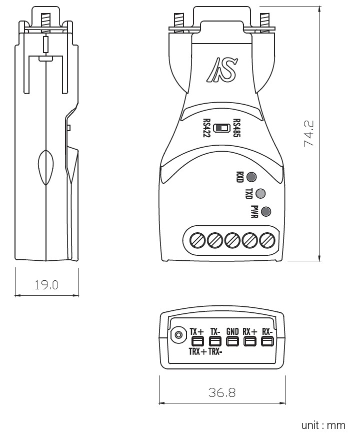 SystemBase - Industrial Grade Port-Powered RS232 to RS422/RS485 Isolated Serial Converter (CS-428/9AT ISO2)