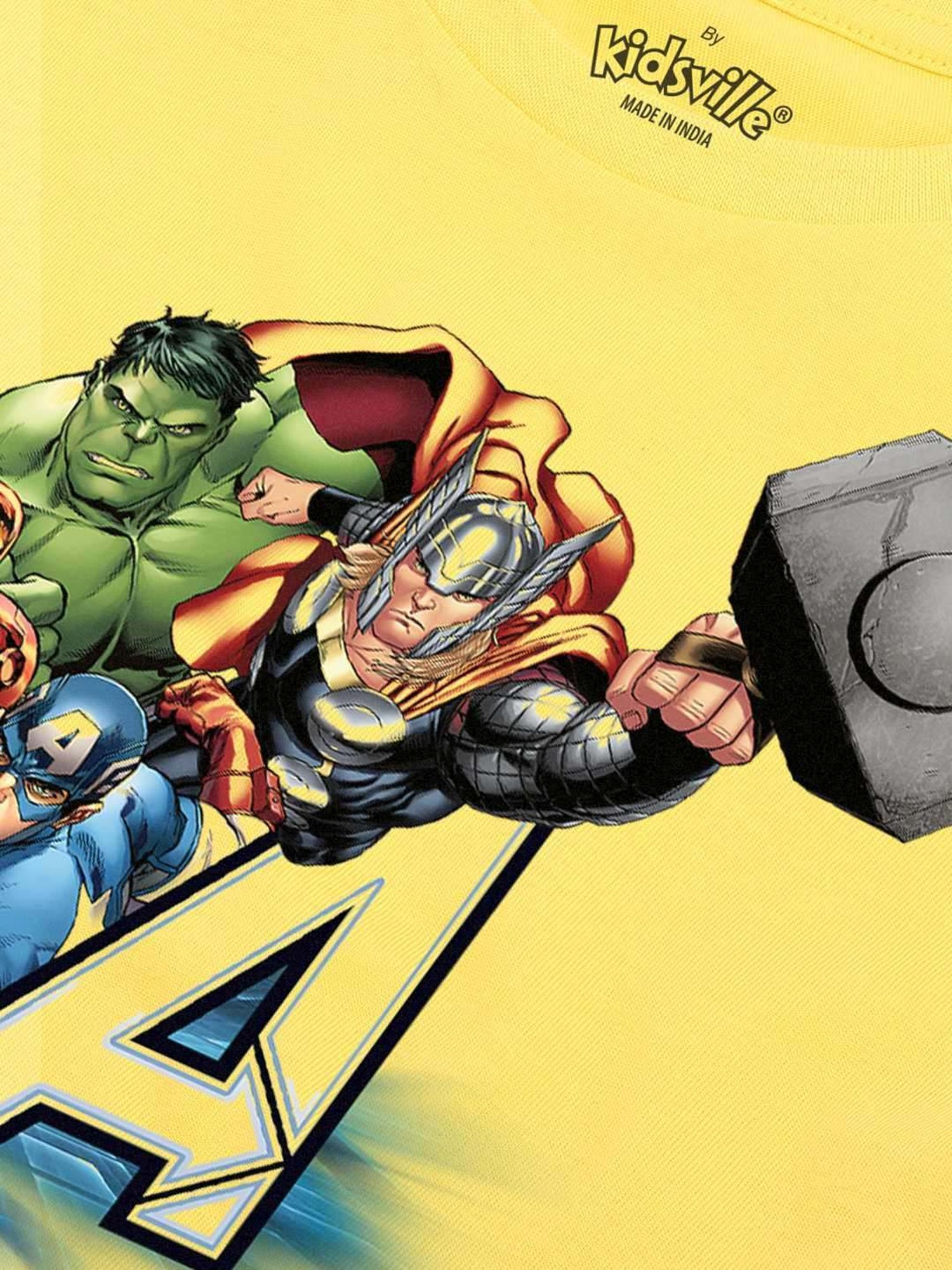 Kidsville Yellow Cotton Printed Captain America T-Shirt