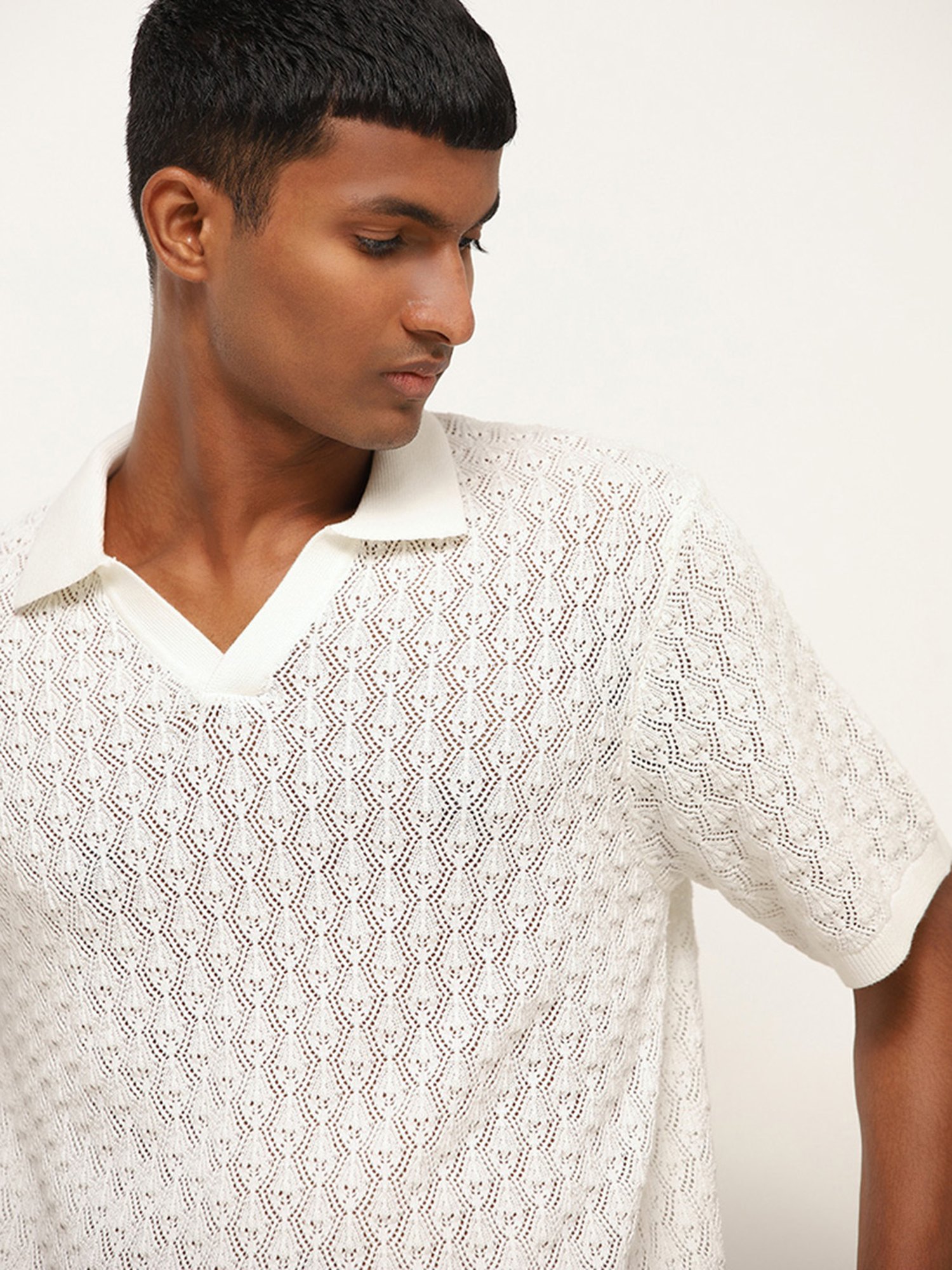 ETA by Westside White Knitted Relaxed Fit T-Shirt