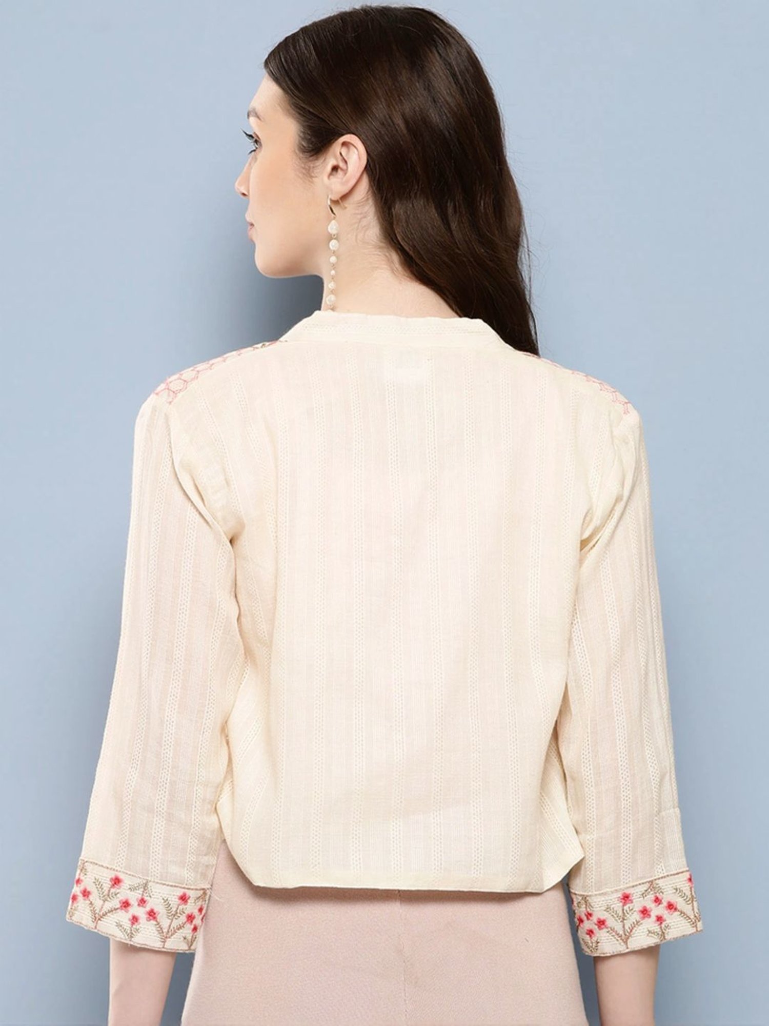 Aarika Beige Cotton Embroidered Shrug