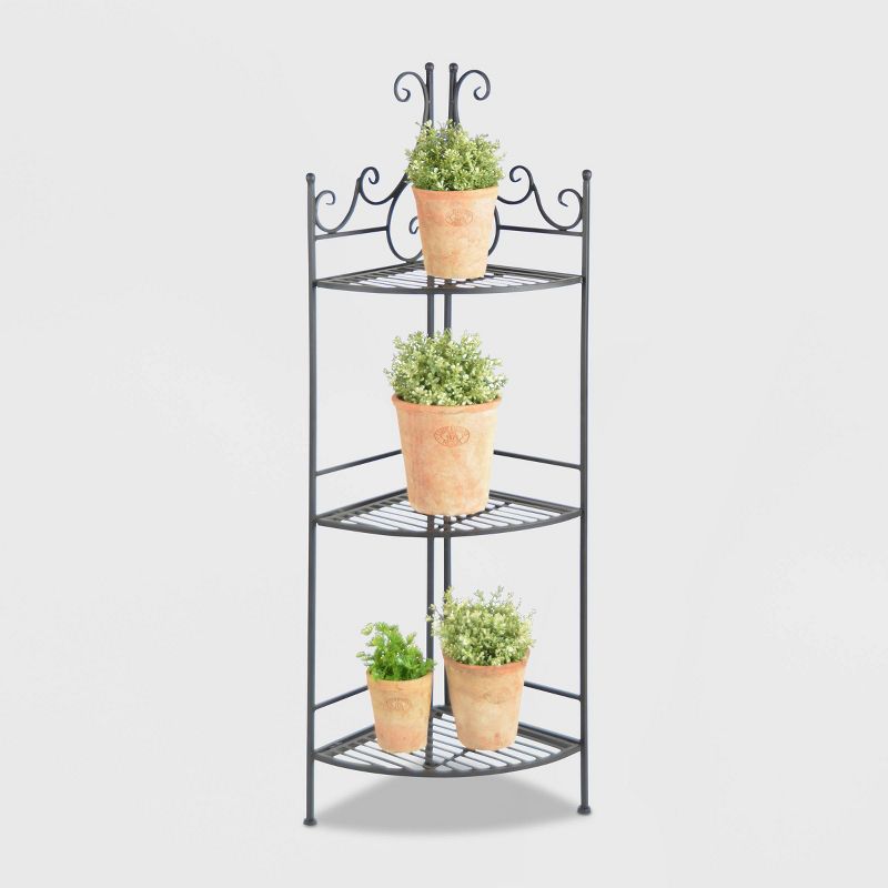 45" Steel Quarter Folding Etagere Shelf Black - Esschert Design