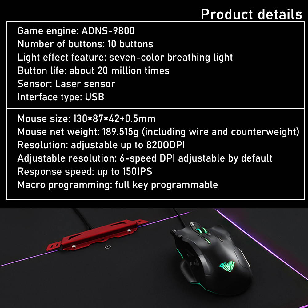 AULA 9006 Wired Professional Gaming Mouse Death Coil 10-Key Programmable 8200DPI Mouse for Computer