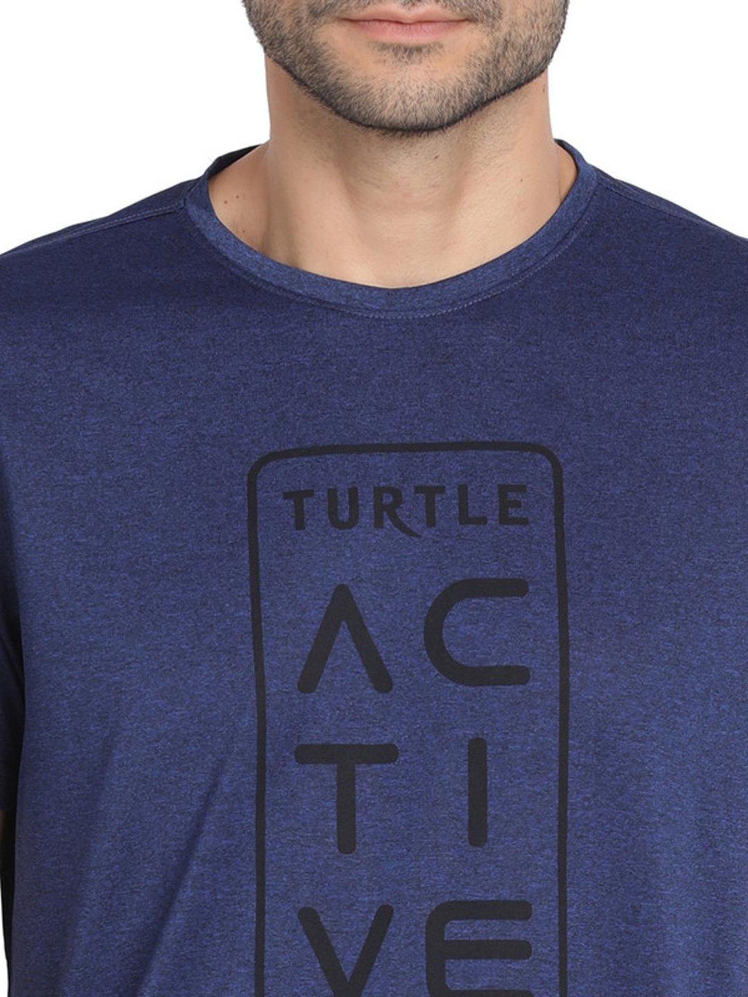 Turtle Blue Slim Fit Printed Sports T-Shirts