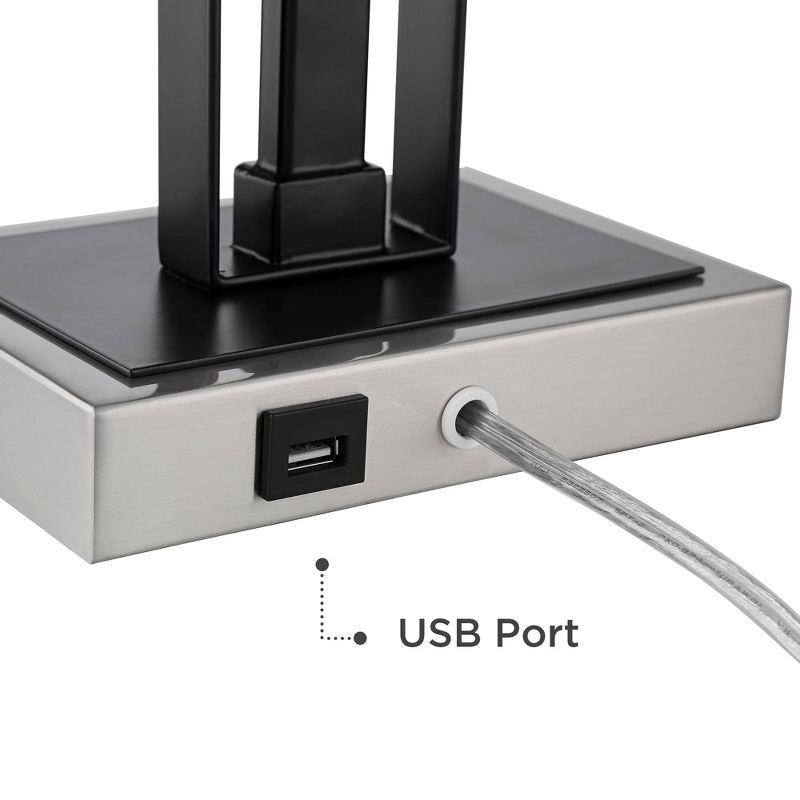 Franklin Iron Works Industrial Table Lamp with USB Charging Port Black Nickel Double Shade Living Room Bedroom House Bedside Home