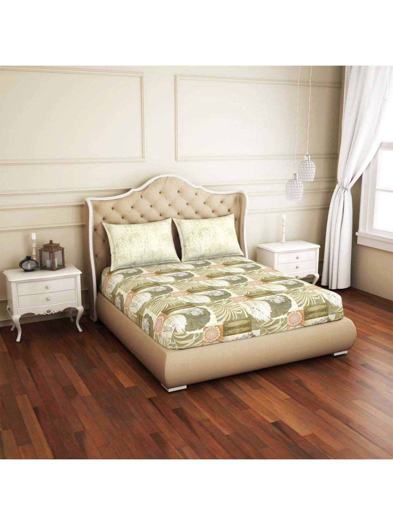 Spaces Atrium Olive Cotton 144 TC Bed Sheet Set