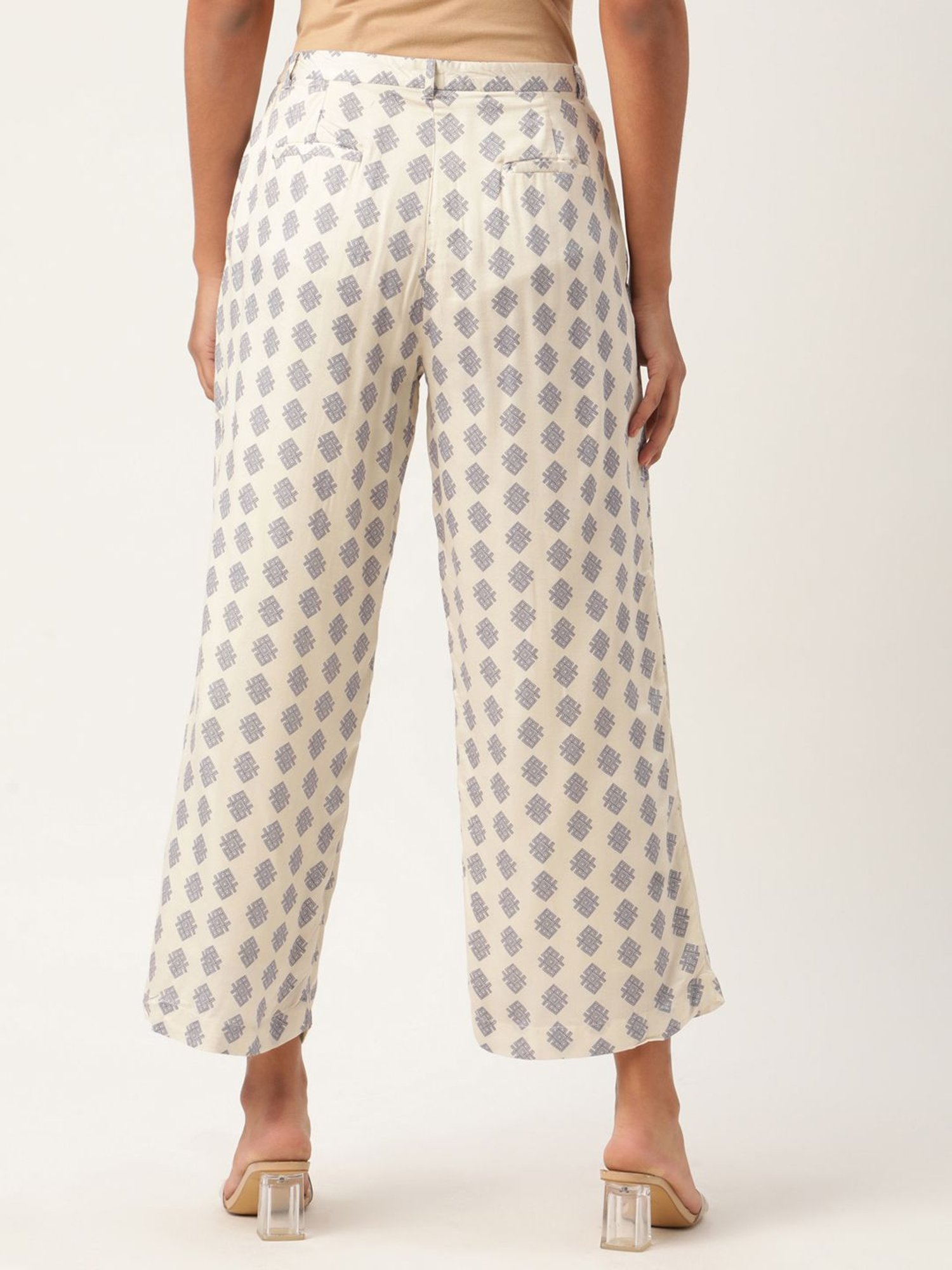 Rooted Beige & Blue Printed Trousers
