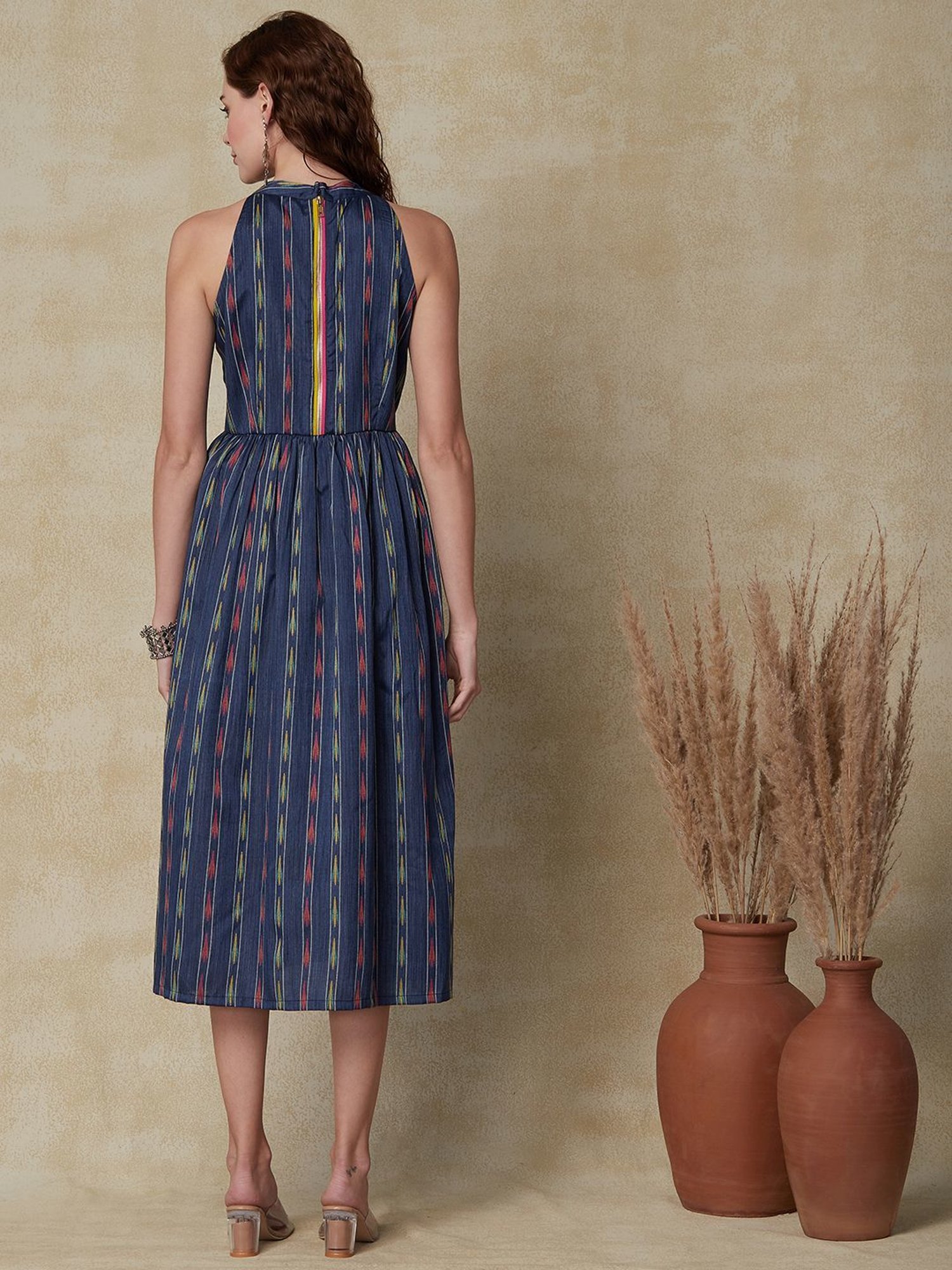 Fashor Blue Printed A-Line Dress