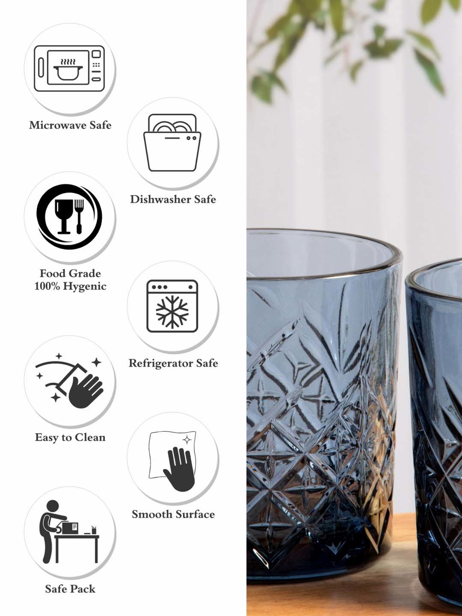 Pasabahce Timeless Blue Glass Whiskey Tumbler (0.345 L) - Set of 4