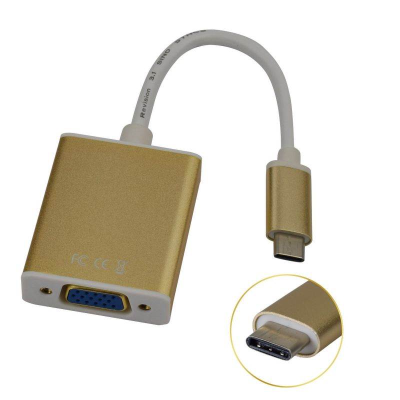 GPK Systems Gold USB 3.1 Type C (USB-C) to VGA Adapter for Apple The Macbook, Chromebook Pixel and More