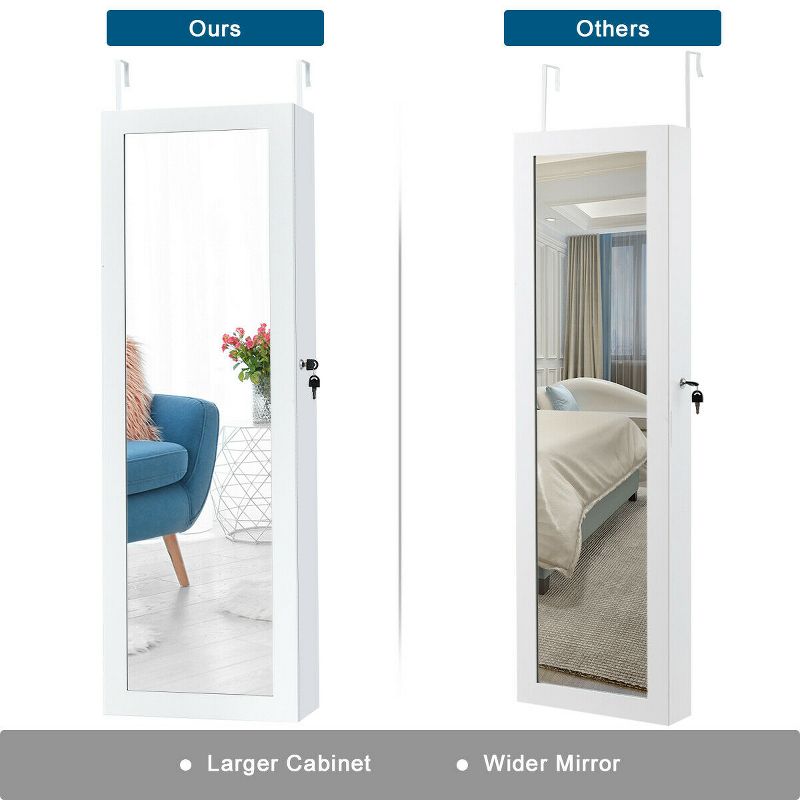 Costway Wall Mounted Mirrored Jewelry Cabinet Organizer LED Lights