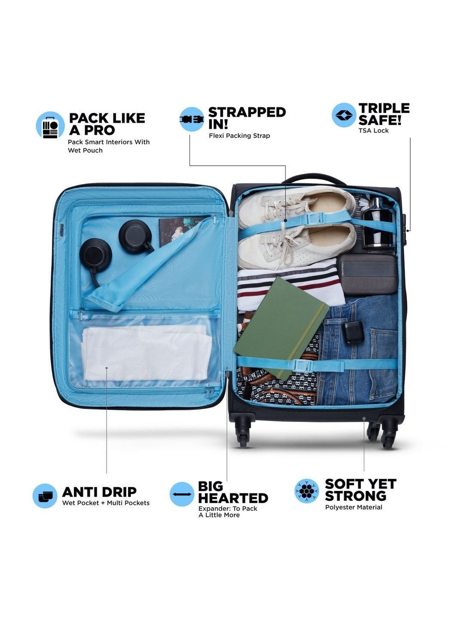 American Tourister Flamen Black Solid Soft Trolley Bag - 69 cm