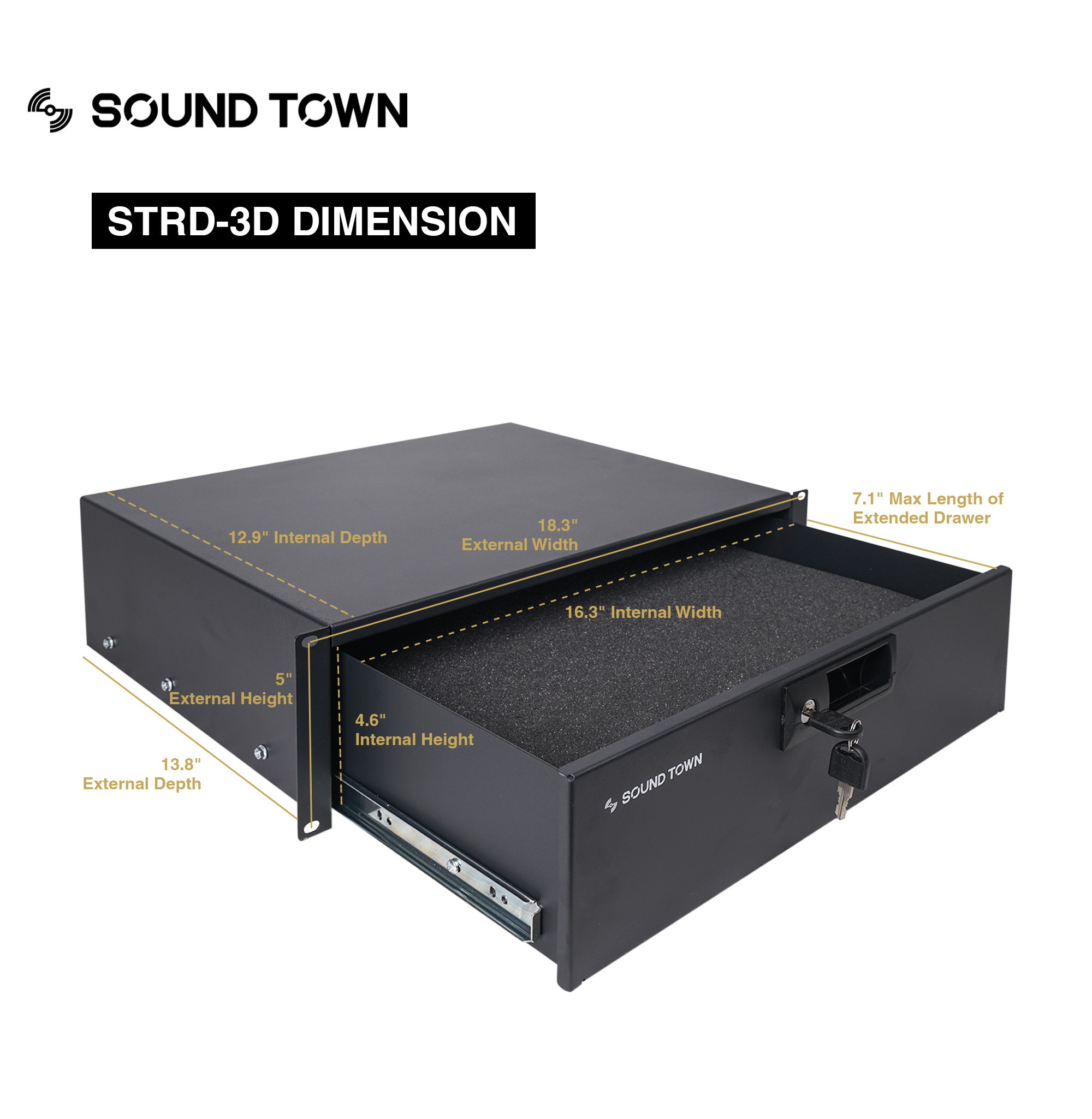 Sound Town 14U PA DJ Pro Audio Rack/Road ATA Case with 11U Slant Mixer Top, Locking Drawer, 20&rsquo;&rsquo; Rackable Depth and Casters (STMR-14D3)