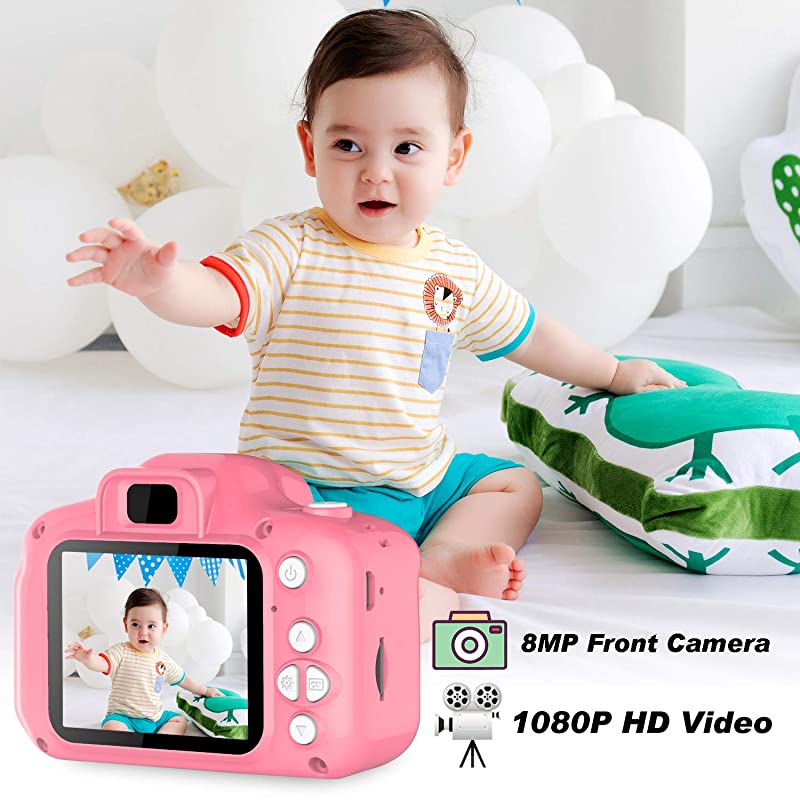 CameraChildren Digital Cameras Kid Action Camera Toddler Video Recorder 1080P IPS 2 InchChild Rechargeable Camera with 16GB TF CardChristmas and Birthday Gifts for Girls Age 38Pink