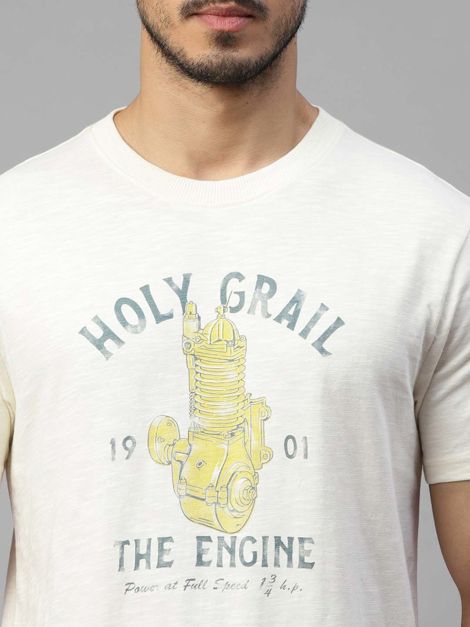 Royal Enfield HOLY GRAIL VINTAGE Off White Regular Fit Printed Crew T-Shirt