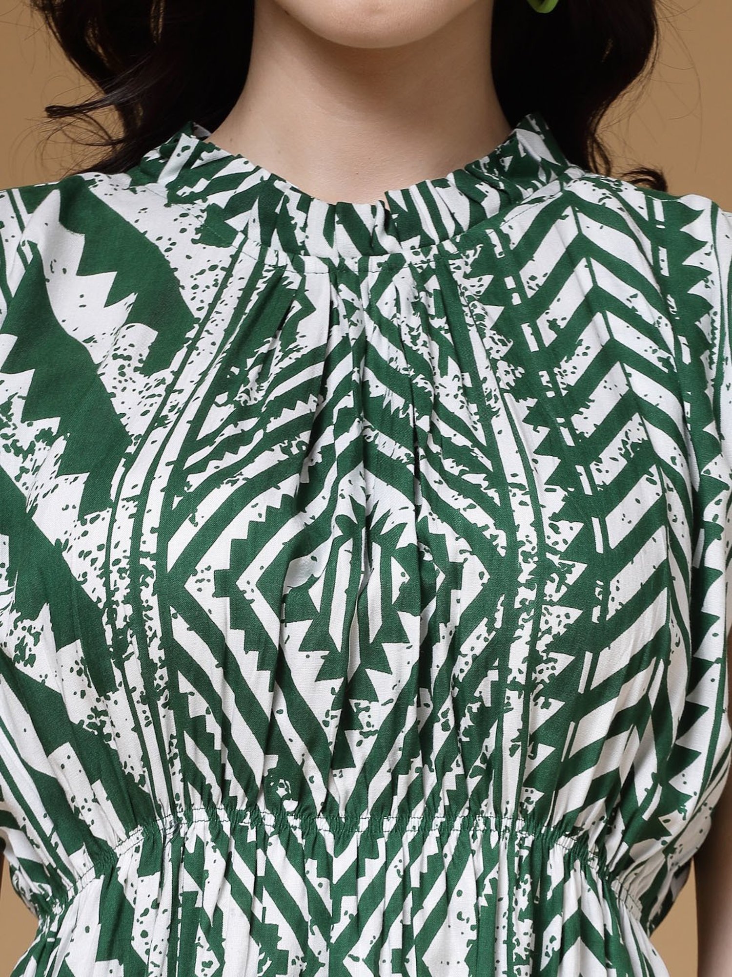 Indibelle Green Geometric Print Ethnic Dress