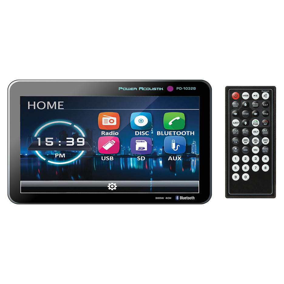 Power Acoustik PD1032B 10.3 in. Double Din Receiver with Bluetooth & Detachable Faceplate