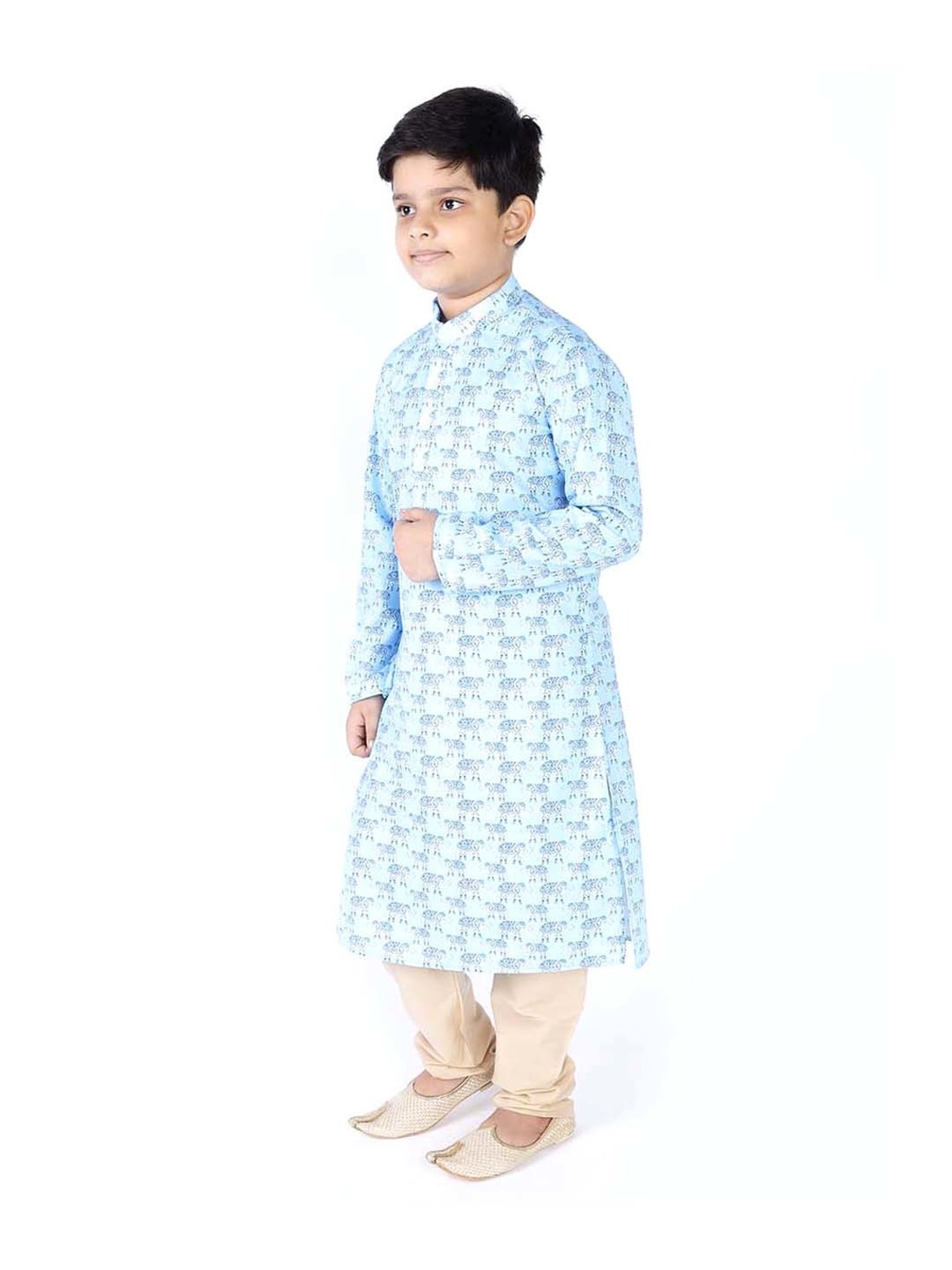 TABARD Kids Blue & Beige Cotton Printed Kurta Set