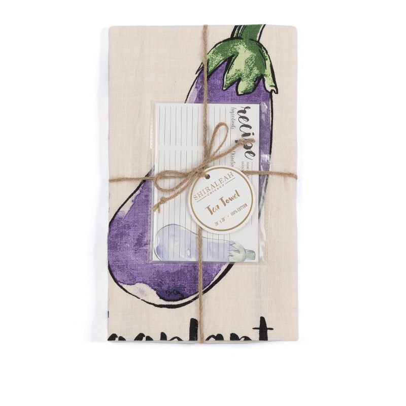 "Eat Your Vegetables" Eggplant Tea Towel And Recipe Cards Gift Set  - Off-White - Shiraleah